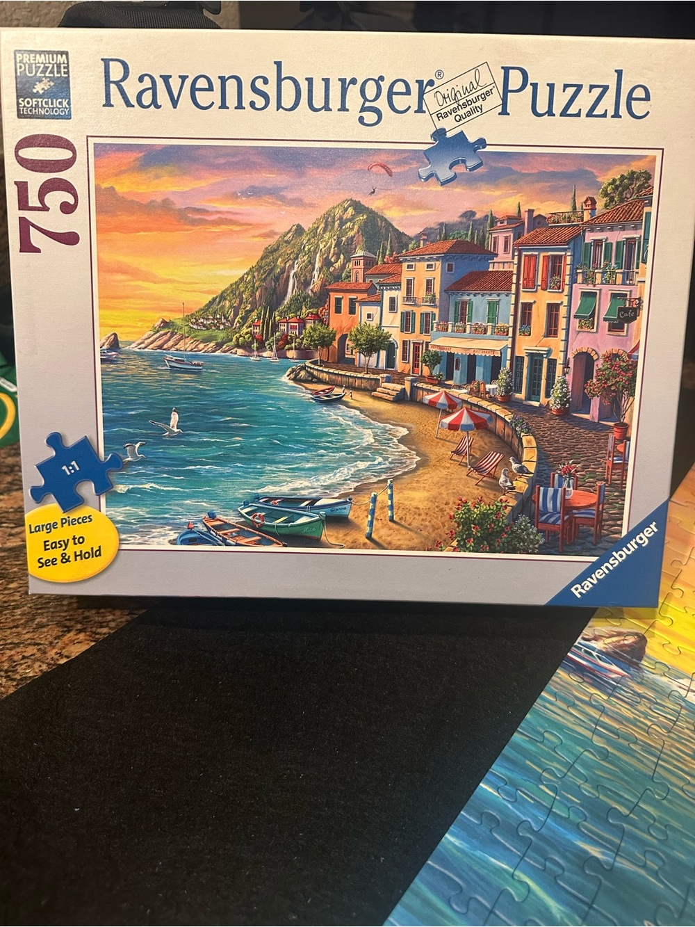 Ravensburger Seaside Village Puzzle — Blue, Green, Orange, Pink